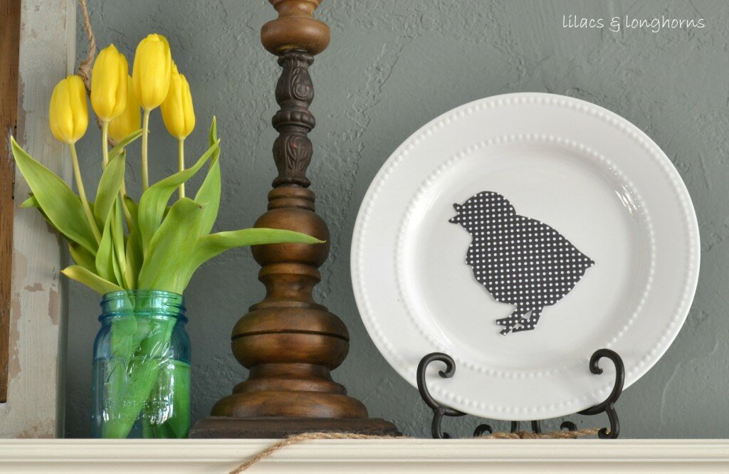 Easter vignette with baby chick plate