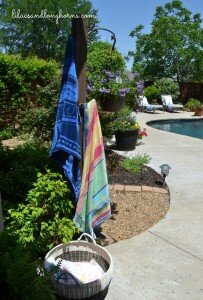 hanging towels poolside