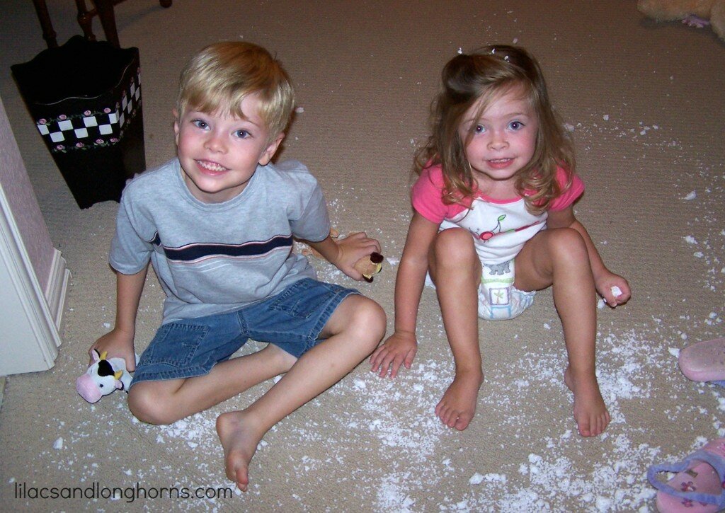 kids and styrofoam mess