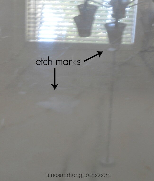 etching on marble counters