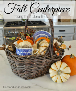 fall centerpiece using thrift store dishes