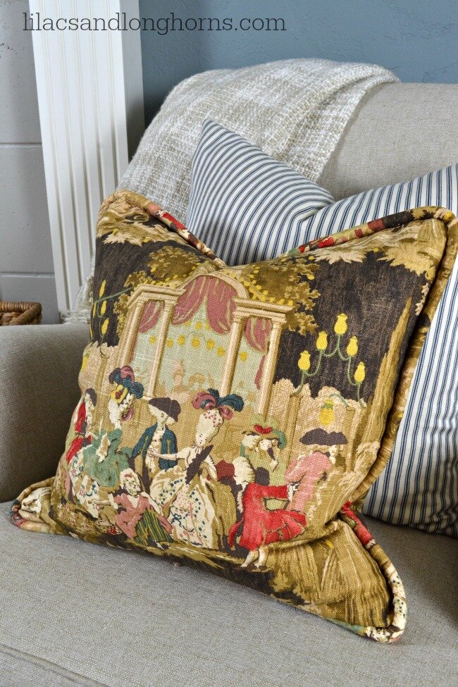 toile fabric pillow