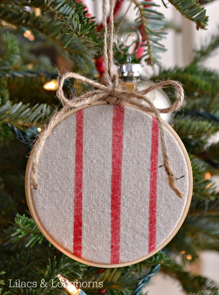 faux grain sack hoop ornament