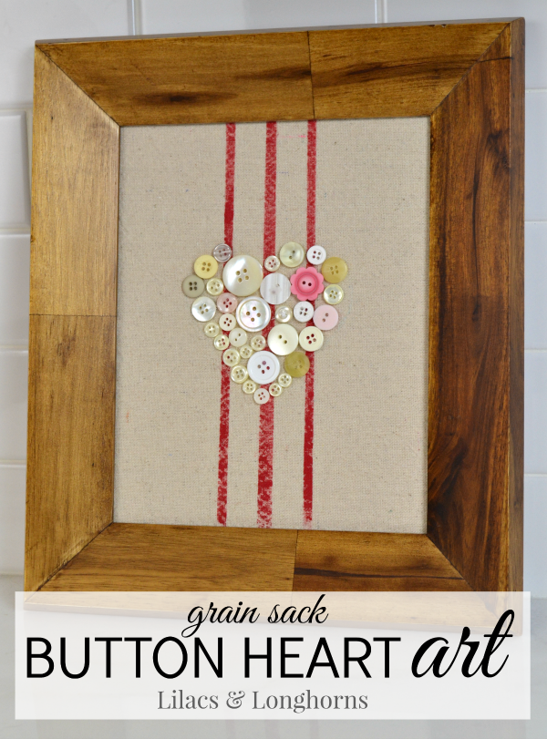 grain sack button heart art for Valentine's day