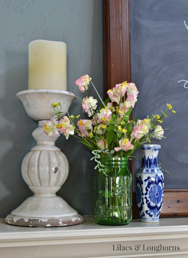 spring flowers in ball jar