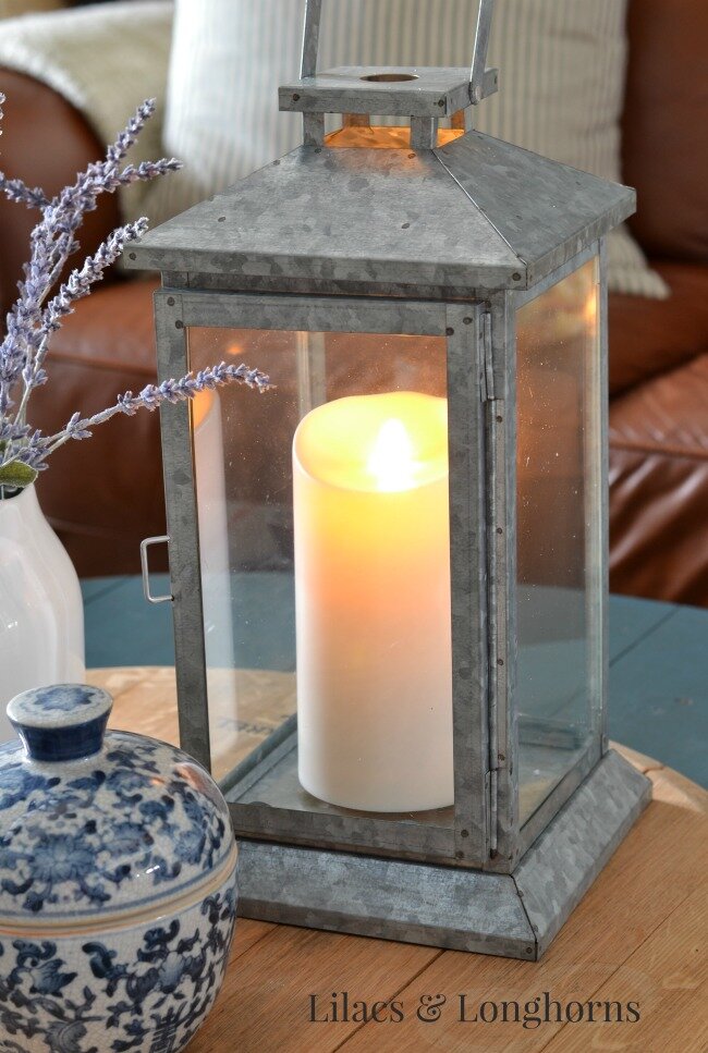 galvanized lantern with flameless candle