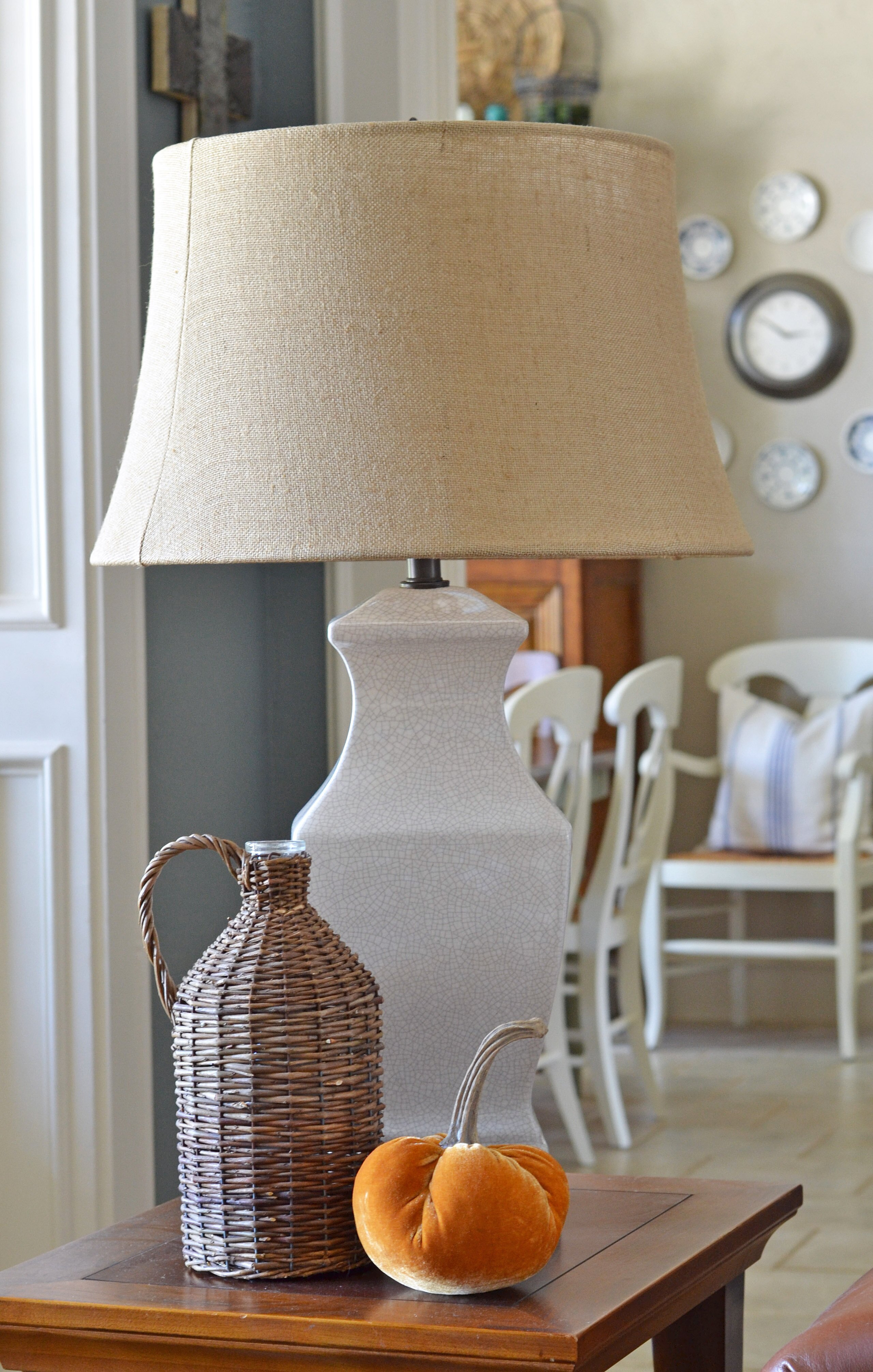 creamy white thrift store lamp gets a makeover